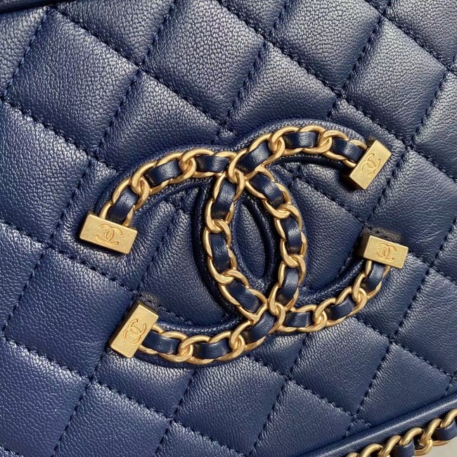 Chanel Lambskin Crystal Calfskin & Gold-Tone Metal Cosmetic Bag 8818 dark blue