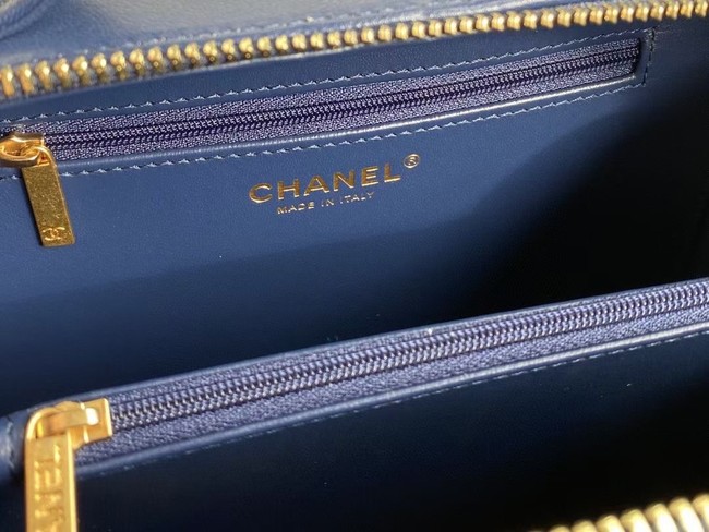 Chanel Lambskin Crystal Calfskin & Gold-Tone Metal Cosmetic Bag 8818 dark blue