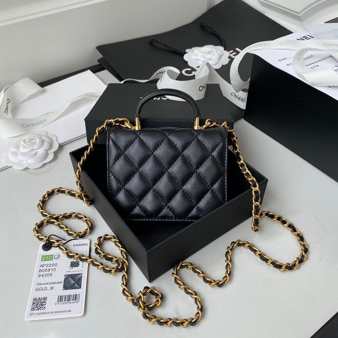 CHANEL Top Handle Micro Mini Wallet On Chain AP2200 Black