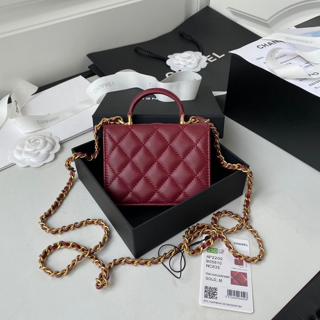 CHANEL Top Handle Micro Mini Wallet On Chain AP2200 Red