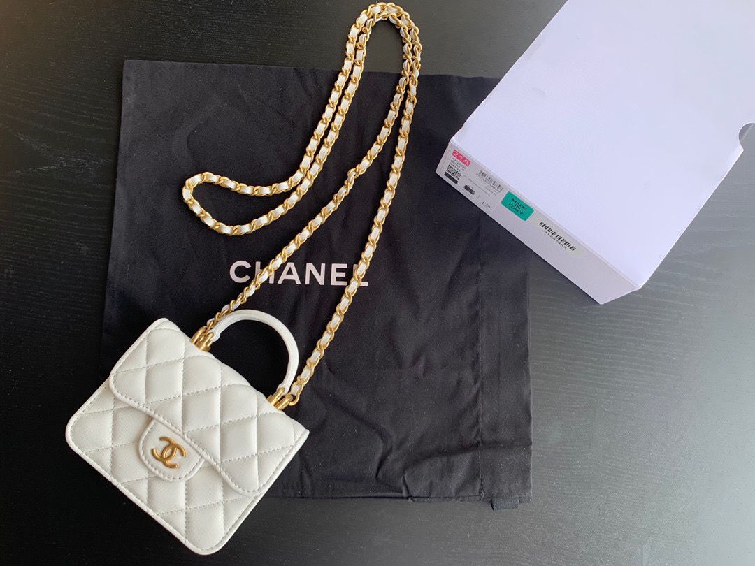 CHANEL Top Handle Micro Mini Wallet On Chain AP2200 White