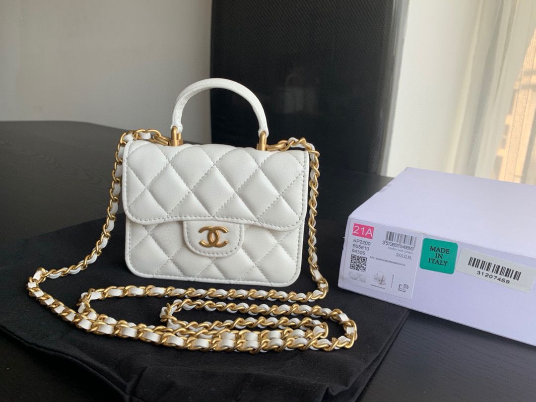 CHANEL Top Handle Micro Mini Wallet On Chain AP2200 White