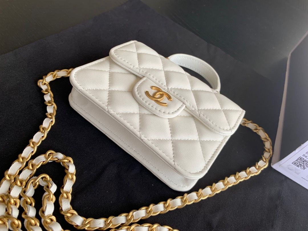 CHANEL Top Handle Micro Mini Wallet On Chain AP2200 White