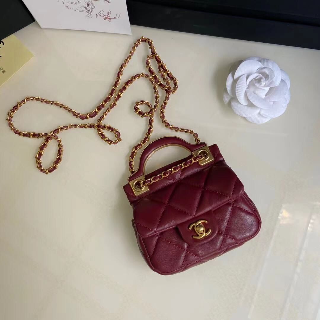 CHANEL Top Handle Micro Mini Wallet On Chain AP2206 Red