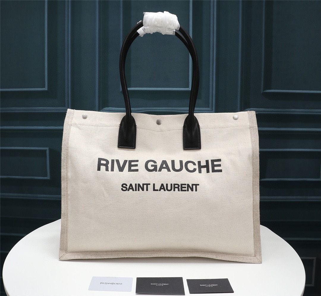 Yves Saint Laurent Rive Gauche Tote Shopping Bag 59929 White