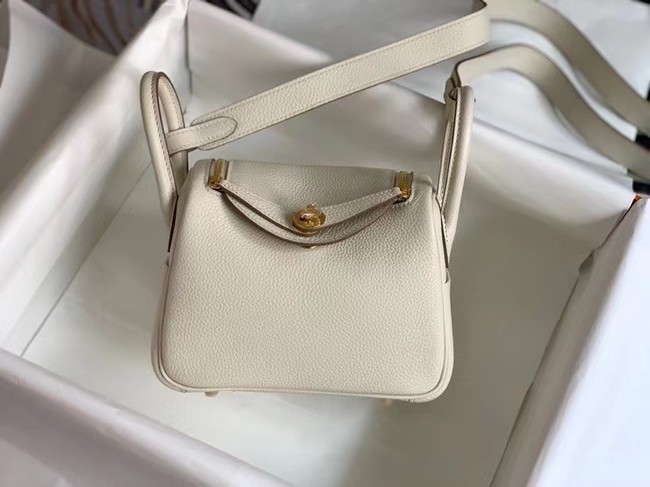 Hermes mini Lindy Original Togo Leather Bag OLD19 Pearl White