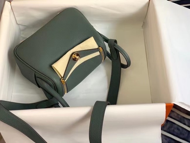 Hermes mini Lindy Original Togo Leather Bag OLD19 blackish green