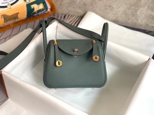 Hermes mini Lindy Original Togo Leather Bag OLD19 blackish green