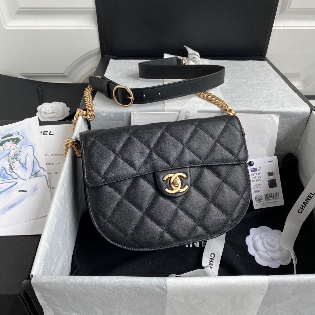 Chanel Flap Shoulder Bag Original Sheepskin leather AS2484 AS2485 Black