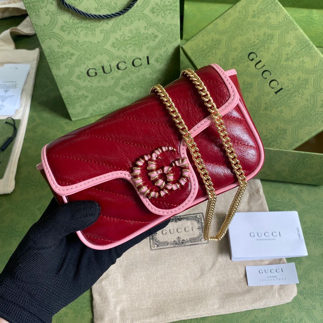 Gucci GG Marmont super mini bag 574969 Wine&Pink