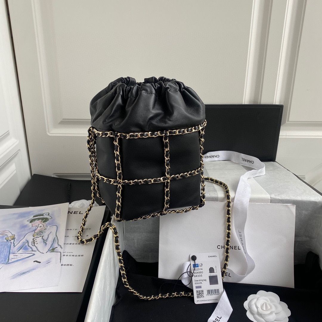 Chanel Drawstring Bag Lambskin & Gold Metal AS2314 AS2313 Black