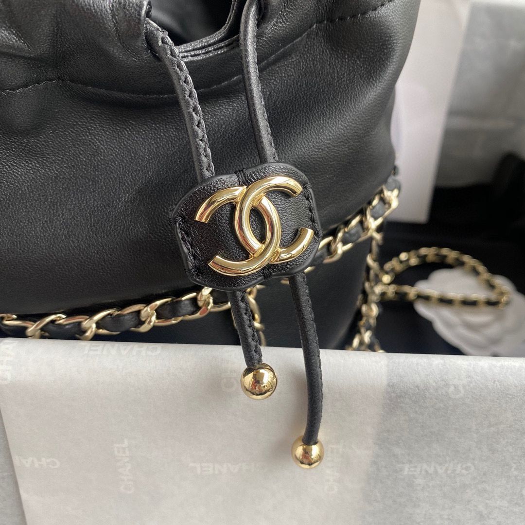 Chanel Drawstring Bag Lambskin & Gold Metal AS2314 AS2313 Black