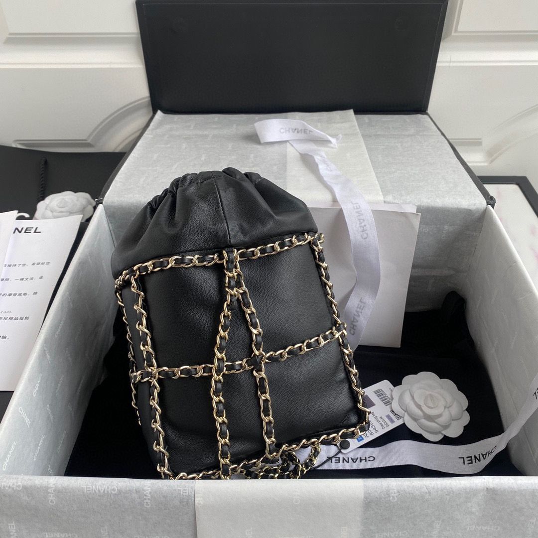 Chanel Drawstring Bag Lambskin & Gold Metal AS2314 AS2313 Black