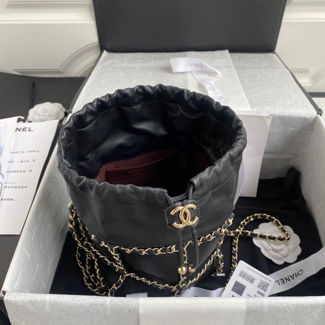 Chanel Drawstring Bag Lambskin & Gold Metal AS2314 AS2313 Black