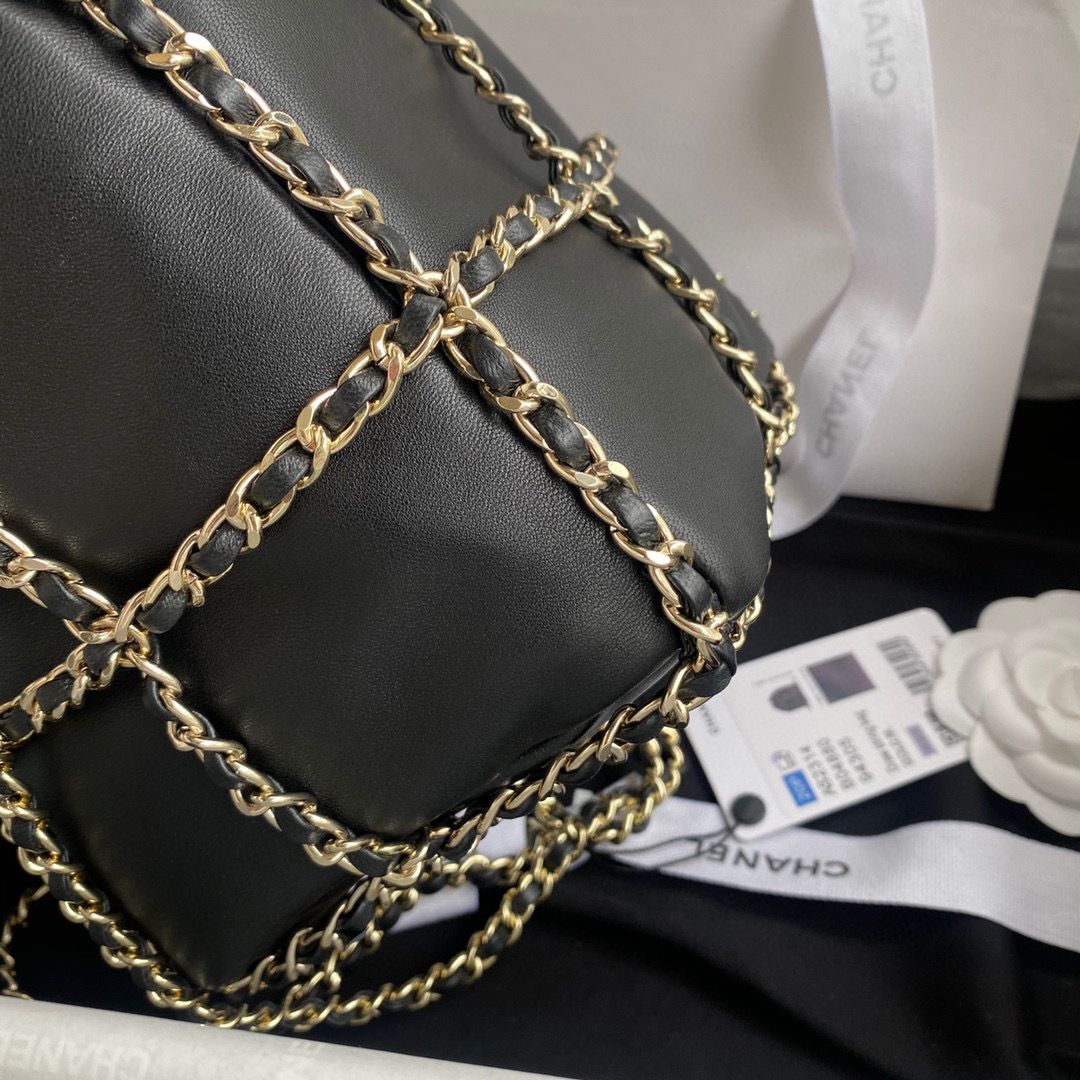 Chanel Drawstring Bag Lambskin & Gold Metal AS2314 AS2313 Black