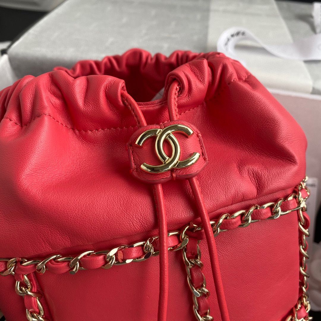 Chanel Drawstring Bag Lambskin & Gold Metal AS2314 AS2313 Red