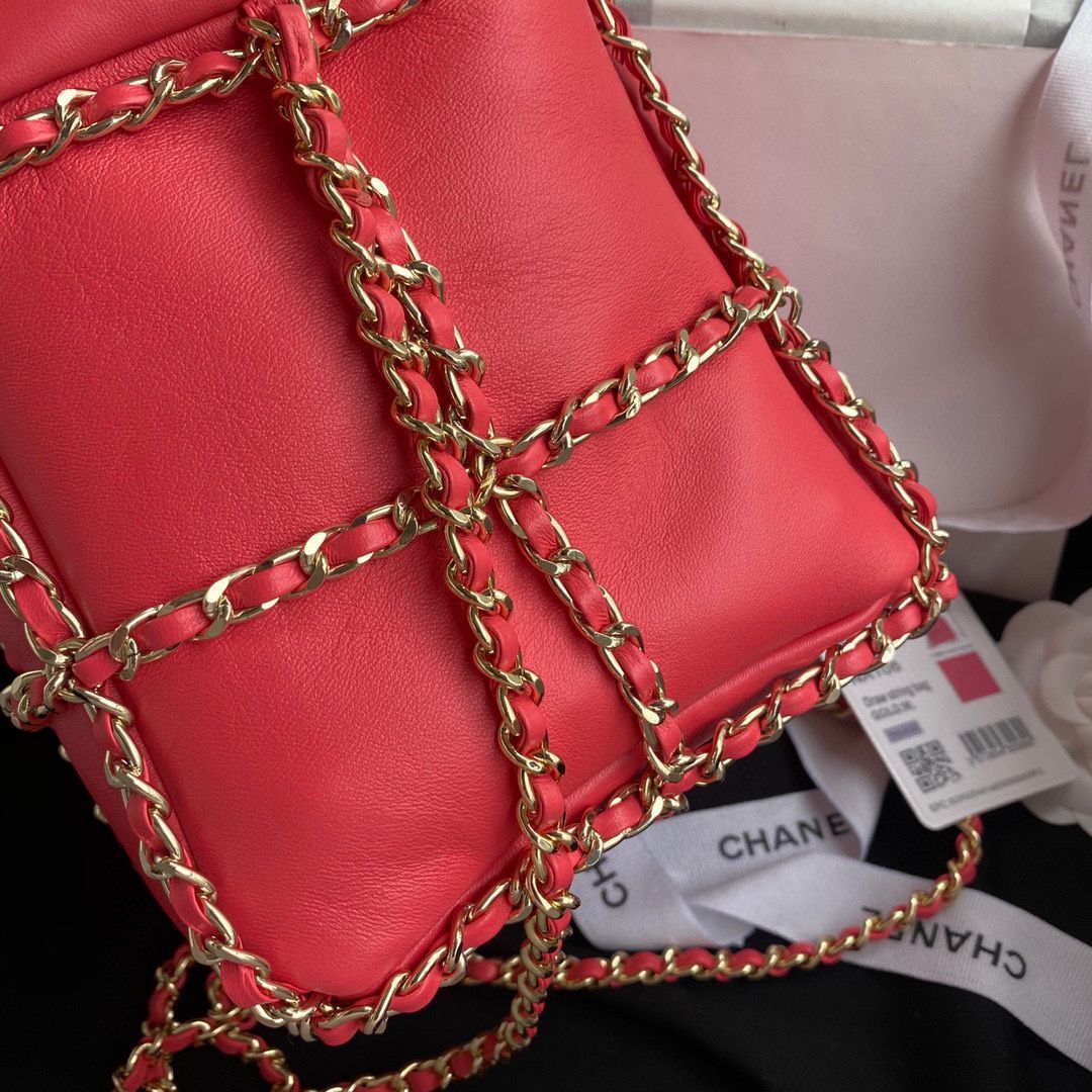 Chanel Drawstring Bag Lambskin & Gold Metal AS2314 AS2313 Red