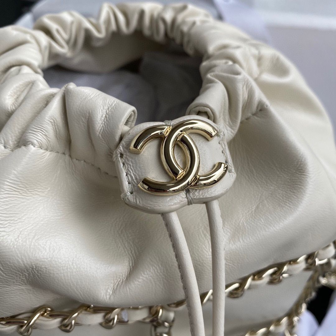 Chanel Drawstring Bag Lambskin & Gold Metal AS2314 AS2313 White