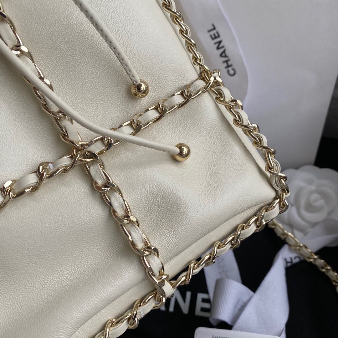 Chanel Drawstring Bag Lambskin & Gold Metal AS2314 AS2313 White