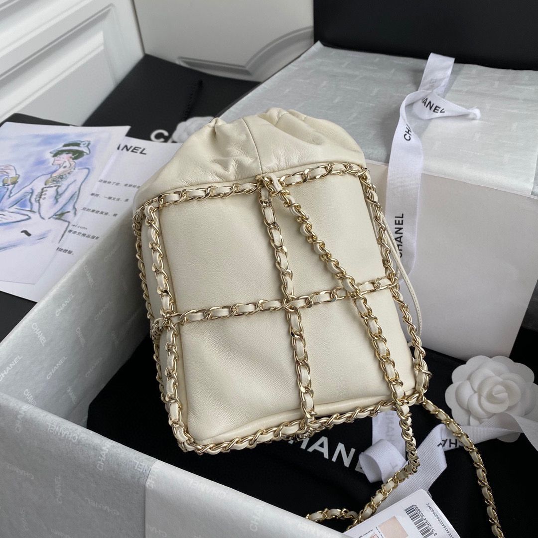 Chanel Drawstring Bag Lambskin & Gold Metal AS2314 AS2313 White