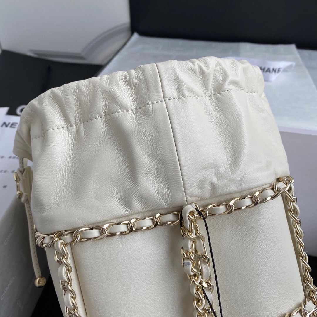 Chanel Drawstring Bag Lambskin & Gold Metal AS2314 AS2313 White