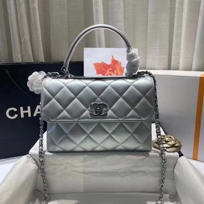 Chanel flap bag with top handle AS2215 Silver
