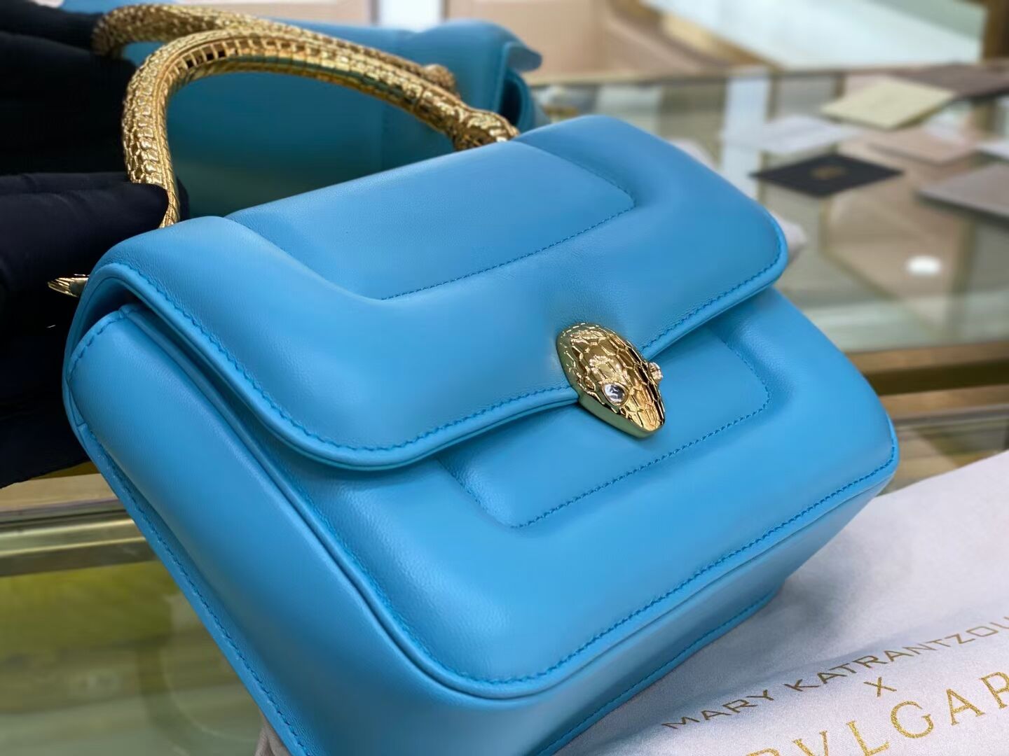 Bvlgari Serpenti Forever leather small crossbody bag B209107 sky blue