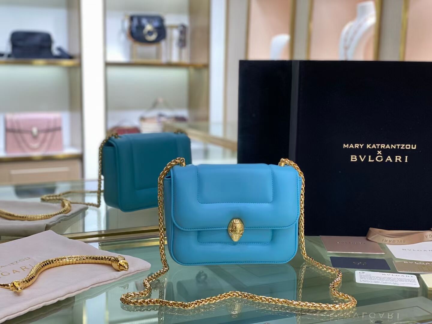 Bvlgari Serpenti Forever leather small crossbody bag B209107 sky blue