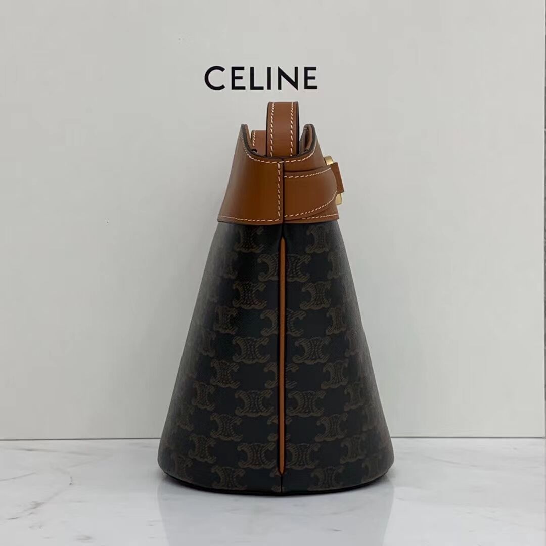 Celine BUCKET BAG IN SHINY CALFSKIN CR92072 Coffee