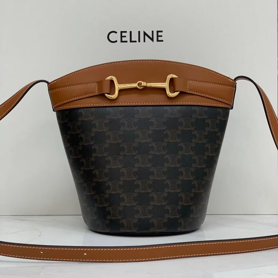 Celine BUCKET BAG IN SHINY CALFSKIN CR92072 Coffee