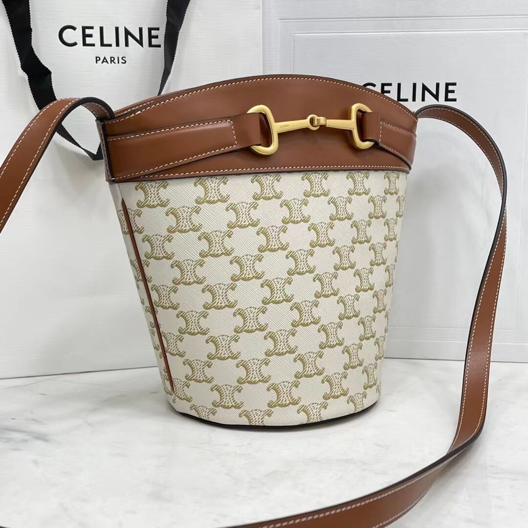 Celine BUCKET BAG IN SHINY CALFSKIN CR92072 WHITE