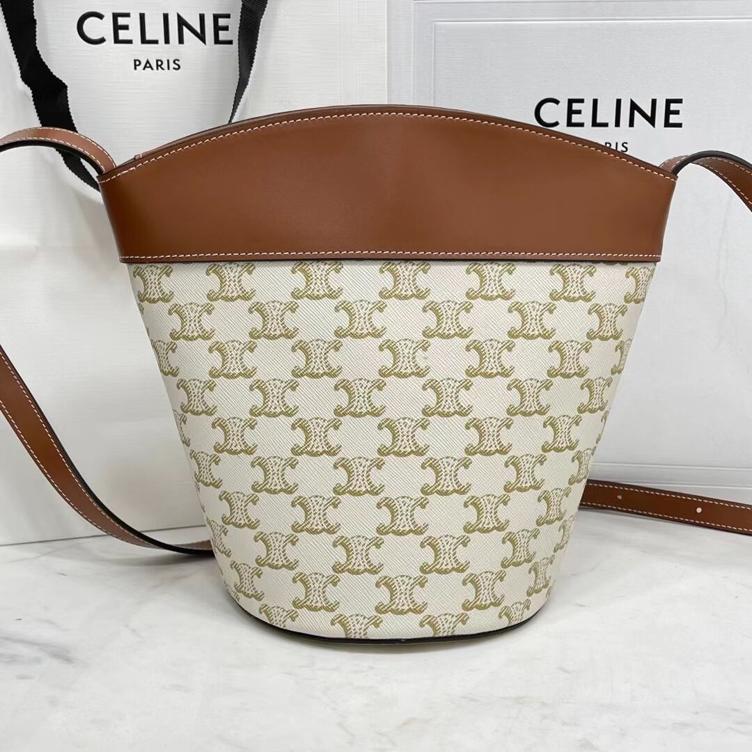 Celine BUCKET BAG IN SHINY CALFSKIN CR92072 WHITE