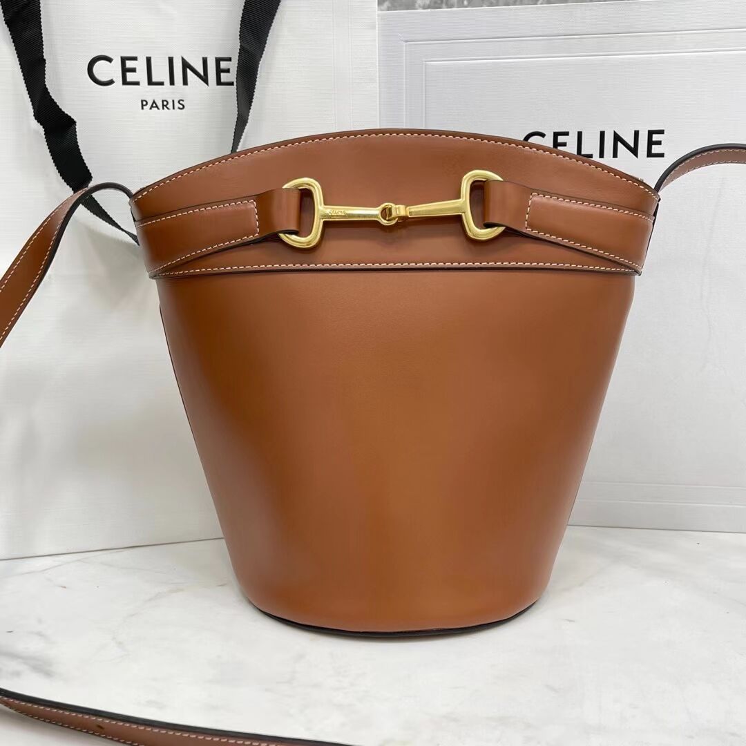 Celine BUCKET BAG IN SHINY CALFSKIN CR92072 brown