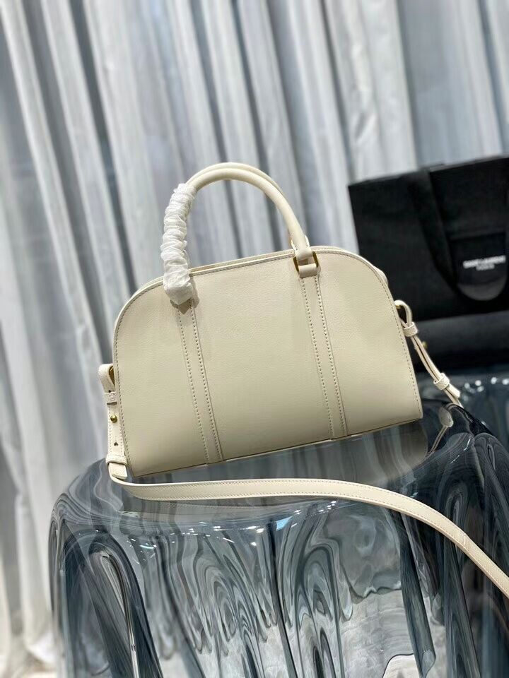 YSL CASSANDRA MEDIUM TOP HANDLE BAG IN GRAIN DE POUDRE EMBOSSED LEATHER Y305454 cream