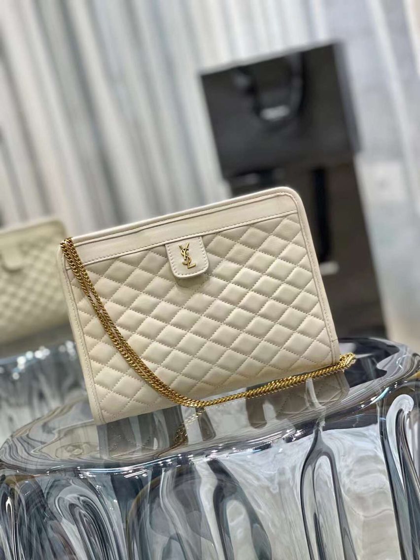 Yves Saint Laurent VICTOIRE BABY CLUTCH IN LEATHER Y357361 cream