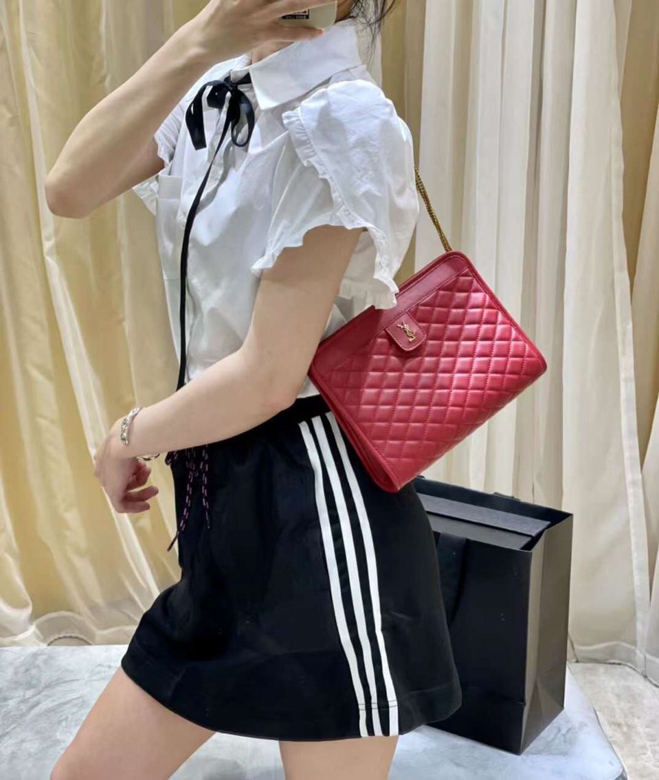 Yves Saint Laurent Calfskin Leather Y357361 red