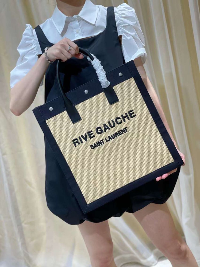 Yves Saint Laurent RIVE GAUCHE N/S SHOPPING BAG IN COTTON 9E1070 Beige