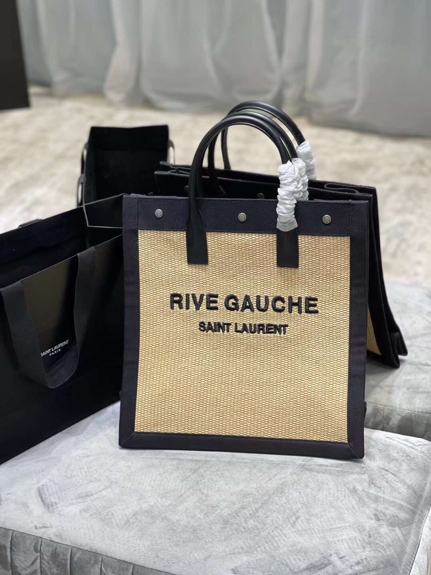 Yves Saint Laurent RIVE GAUCHE N/S SHOPPING BAG IN COTTON 9E1070 Beige