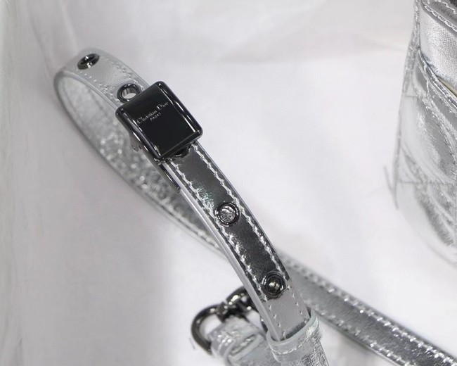 SMALL DIOR CARO BAG Silver-Tone Dior Spatial Crinkled Metallic Calfskin M9241B