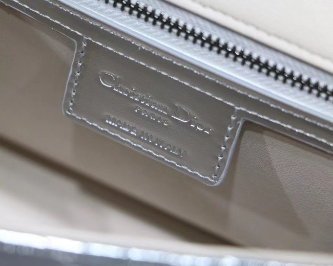 MEDIUM DIOR CARO BAG Silver-Tone Dior Spatial Crinkled Metallic Calfskin M9242B