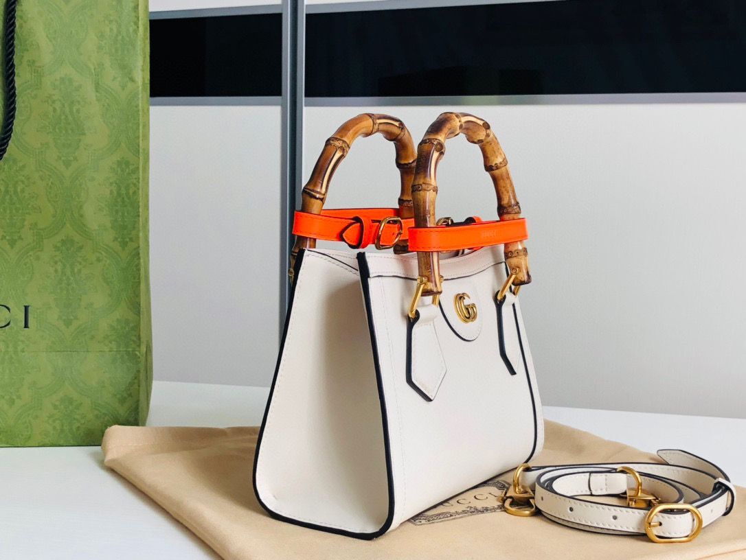 Gucci Diana GG Bamboo Top Handle Original Leather Mini Bag 655661 White