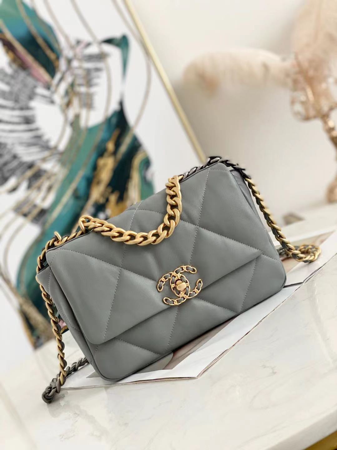 CHANEL 19 Flap Bag AS1160 AS1161 AS1162 grey