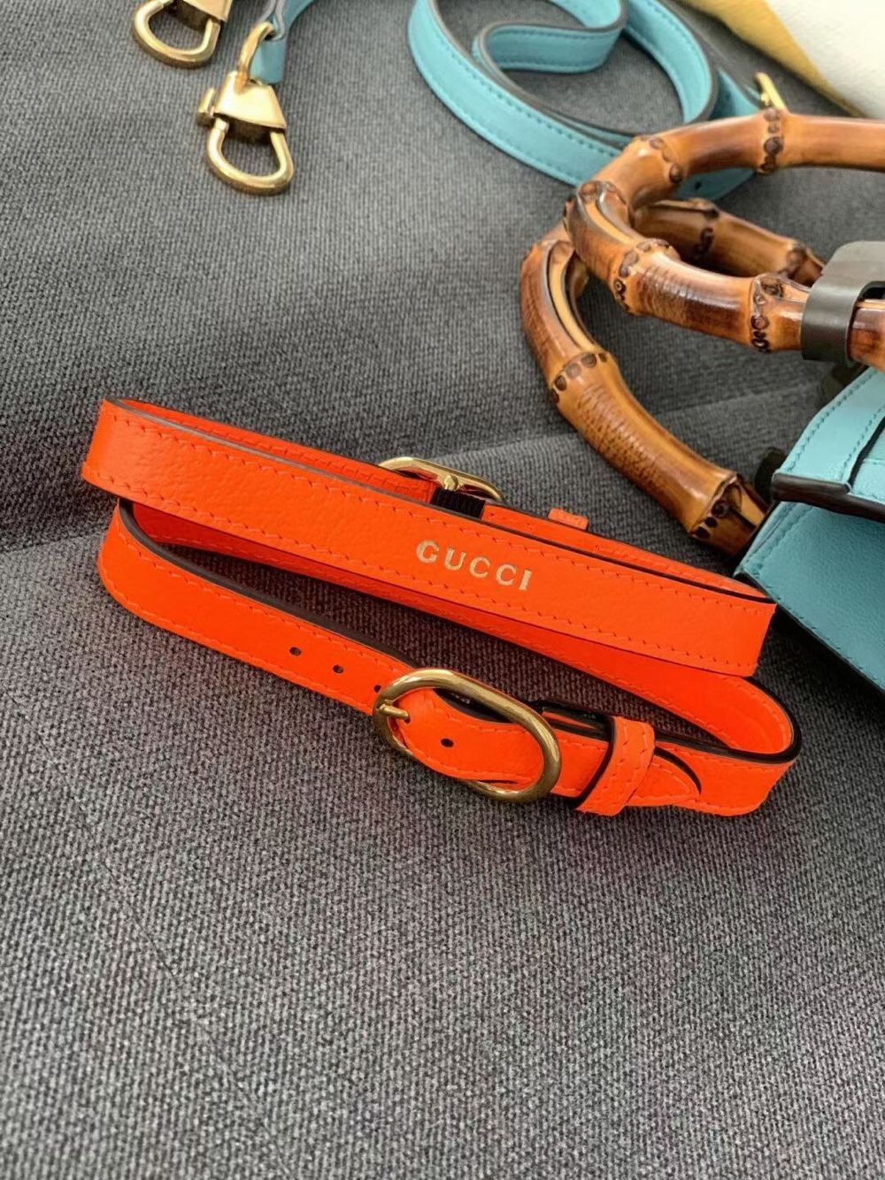 Gucci Diana GG Bamboo Top Handle Original Leather Bag 660195 655661 Light Blue