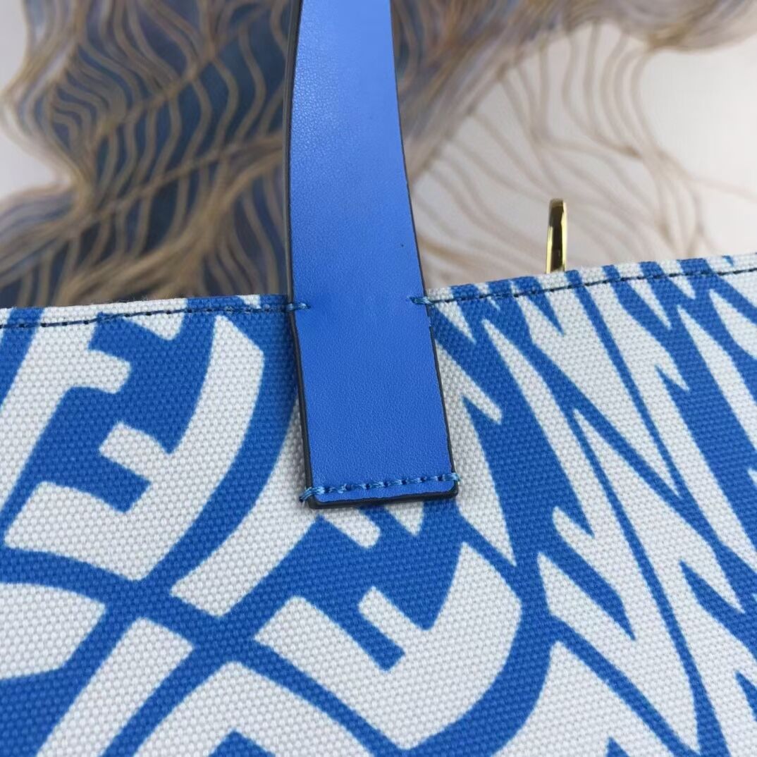 FENDI SHOPPER Blue glazed canvas bag 8BH357AFL