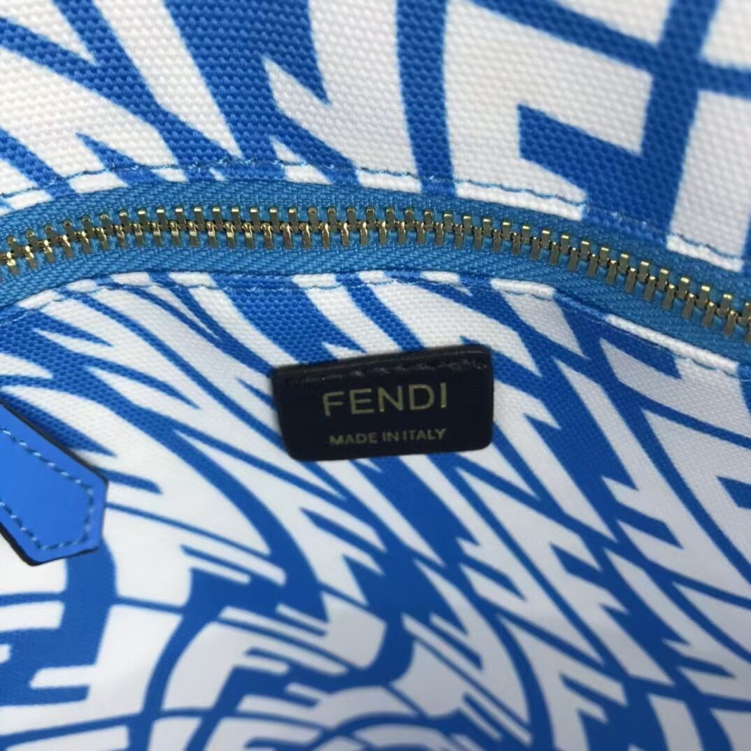 FENDI SHOPPER Blue glazed canvas bag 8BH357AFL