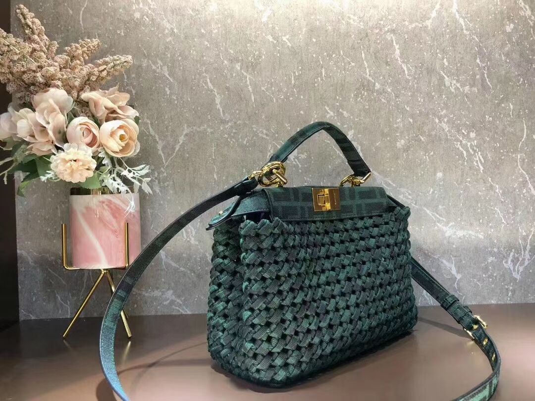 Fendi PEEKABOO ISEEU Weave Bag F4587 blackish green