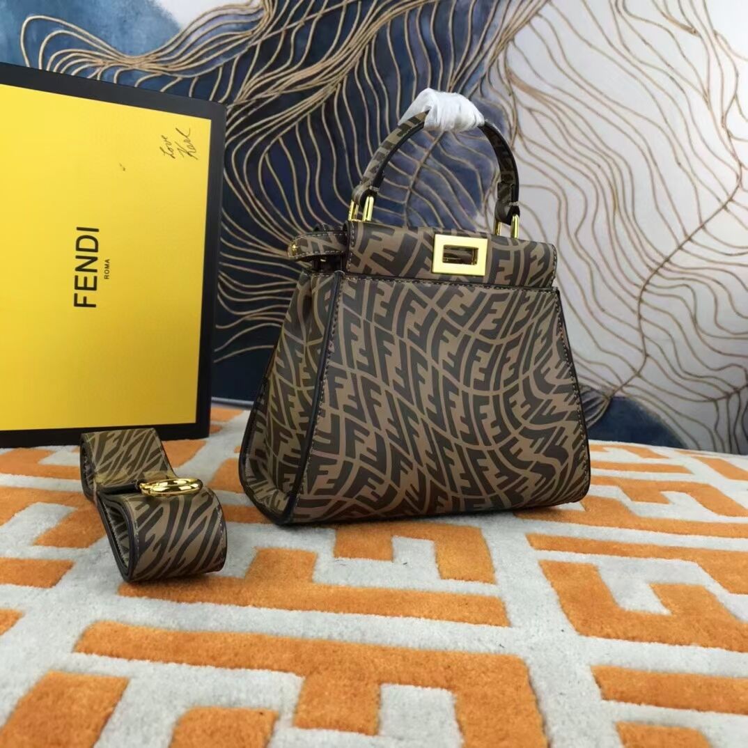 Fendi PEEKABOO MINI Brown leather FF Vertigo bag 8BN244AGK