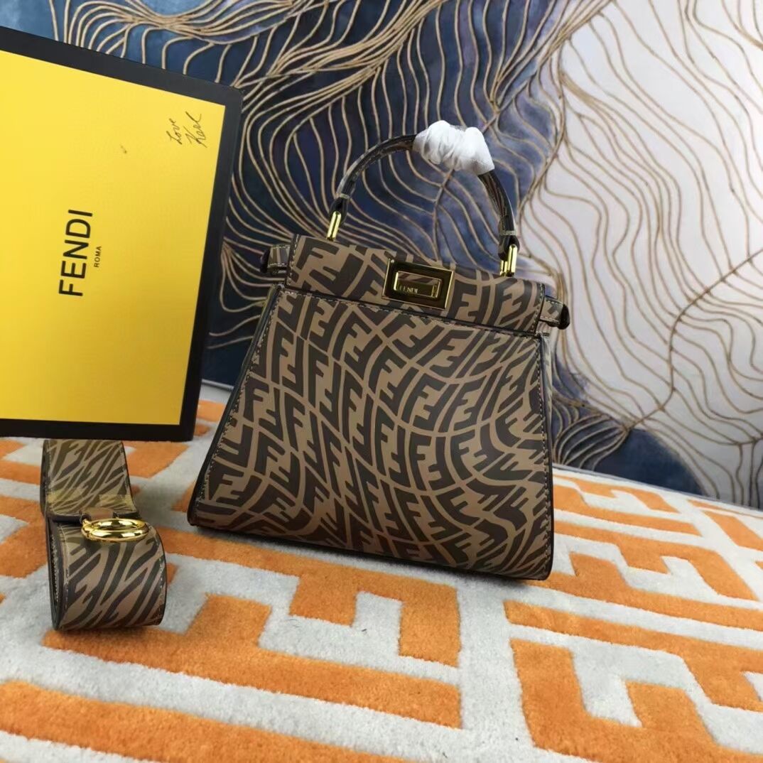 Fendi PEEKABOO MINI Brown leather FF Vertigo bag 8BN244AGK