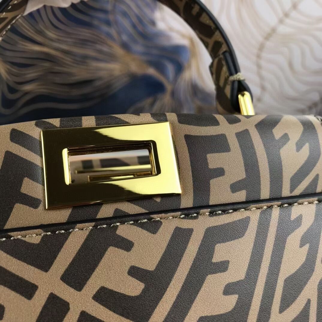 Fendi PEEKABOO MINI Brown leather FF Vertigo bag 8BN244AGK