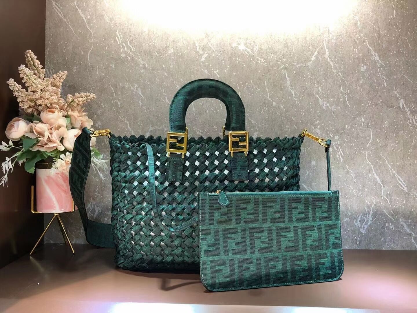 Fendi Weave Bag F6501 blackish green